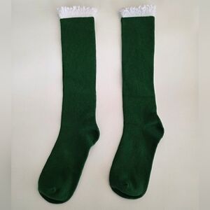 Little Stocking Co. Green Knee-High Socks with White Lace Trim for Kids